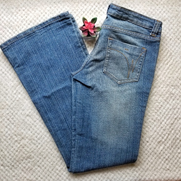 Wet Seal Denim - Wet Seal Long Flare Leg Faded Denim Jeans